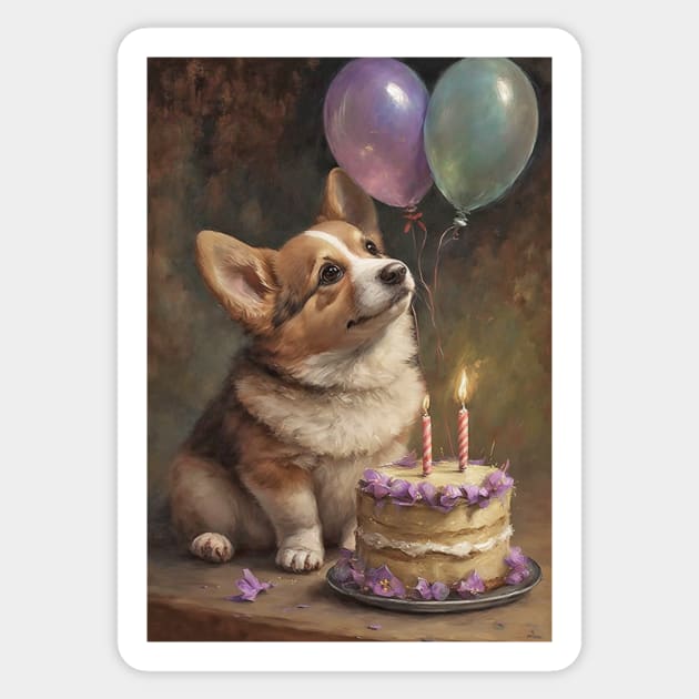 Welsh Corgi Birthday Party Card Sticker by candiscamera